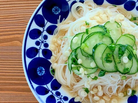 夏野菜でぶっかけそうめん